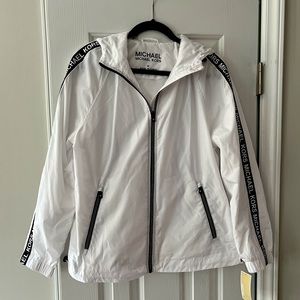 Michael Kors White Black Women's Hooded Windbreaker Jacket